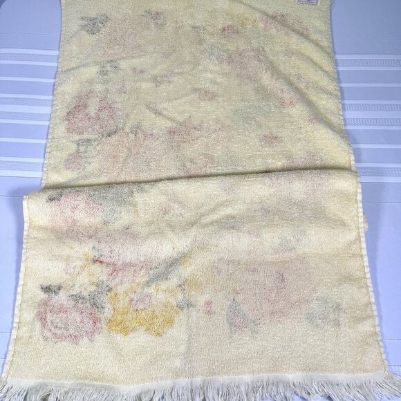 Vintage 70s Flower Power Cannon Floral Bath Towel Fringe Retro Mid Century Mod - Picture 5 of 7
